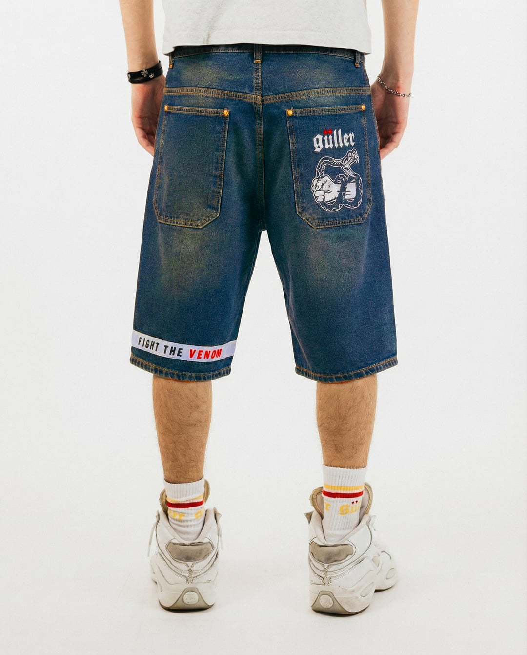 Baggy Jeans Short "Guller FIGHT the VENOM" lavaggio effetto Minatore/Tea
