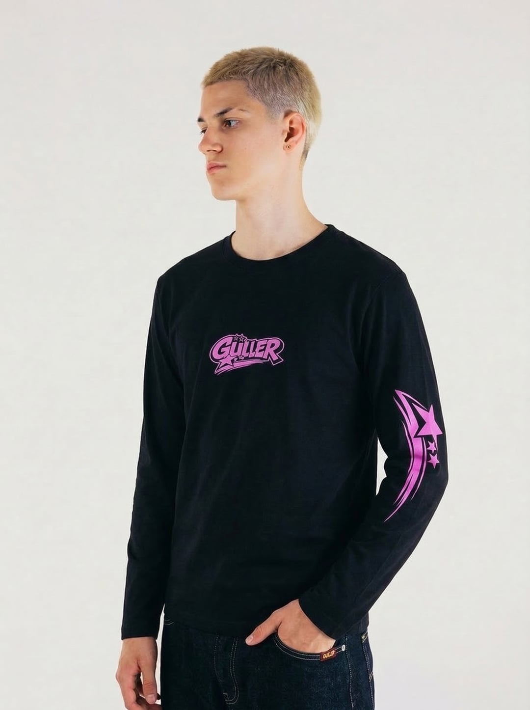 T-Shirt  Manica Lunga "Guller "LOGO STELLATO" col. Nero