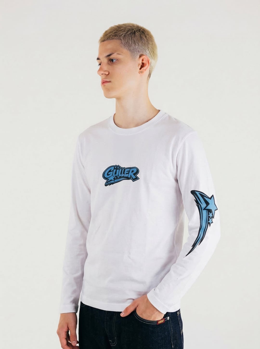T-Shirt  Manica Lunga "Guller "LOGO STELLATO" col. Bianco